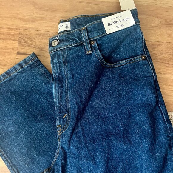 NWT Abercrombie & Fitch The 90's Straight Ultra High Rise Jeans 30 10 Long - Picture 10 of 11